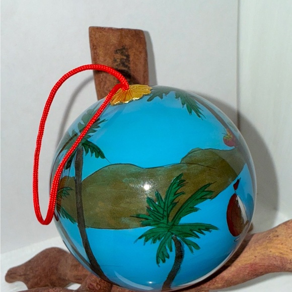 Reverse Hand Painted Glass  Ornament Beach Theme Palm Trees,Boats,Shells - Picture 8 of 9